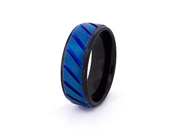Blue Tungsten Ring | Black Tungsten Band | Men's Wedding Band | Black Tungsten Ring | Blue Tungsten Band | Rings for Men | Personalized Ring