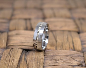 Tungsten Wedding Band for Men, 8mm Silver Mens Tungsten Ring Domed, Personalized Engraved Ring, Comfort Fit