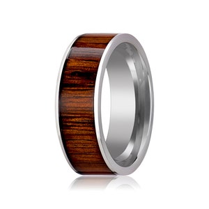 Tungsten Wood Ring, Rare Koa Wood Inlay, Tungsten Wedding Band, Polished Finish, 6mm, 7mm, 8mm, 10mm, Tungsten Wedding Ring