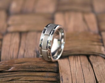 Anillo de boda de tungsteno plateado, anillo de boda único, anillo de boda para hombre, anillo de tungsteno, anillo de promesa para hombre, anillo de aniversario, anillo de compromiso,