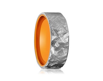 CITRUS | Titanium Ring Orange Inside, Titanium Band, Mens Titanium Wedding Band, Hammered Titanium Light Weight Ring, Personalized Ring