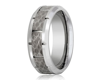 Tungsten Wedding Band, Tungsten Ring, Hammered, Grooved, Beveled Edges, Comfort Fit, Ring, Band, Anniversary Ring, 8mm