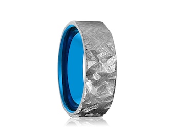 JAWS | Hammered Titanium Ring Blue, Titanium Band, Mens Titanium Wedding Band, Hammered Titanium Light Weight Ring, Personalized Ring