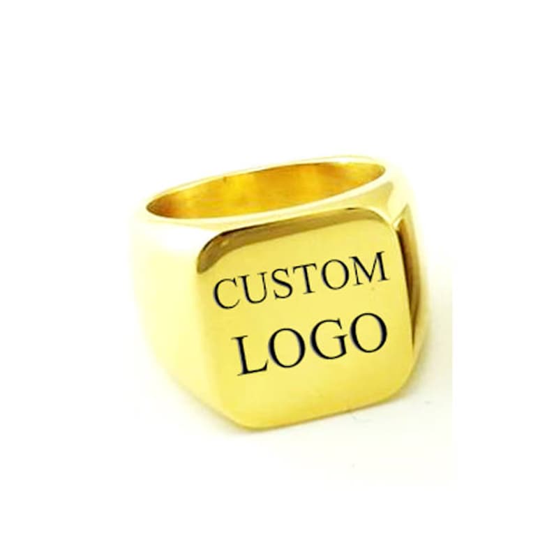 Custom Logo Laser Engraved Signet Ring Gold Silver Black image 4