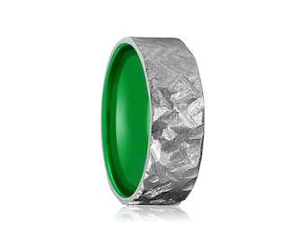 HORNET | Titanium Ring Green Inside, Titanium Band, Mens Titanium Wedding Band, Hammered Titanium Light Weight Ring, Personalized Ring