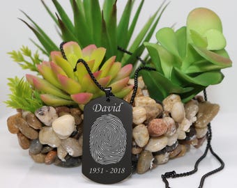 Personalized Fingerprint Dog Tag w/ Two Name - Laser Engraved Fingerprint Dog Tag