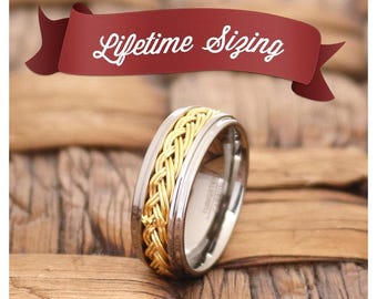 Volfram vigselring i silver, gult guld dubbelflätad volframring, herrvigselring volframkarbid, löfteringar för honom, unik ring