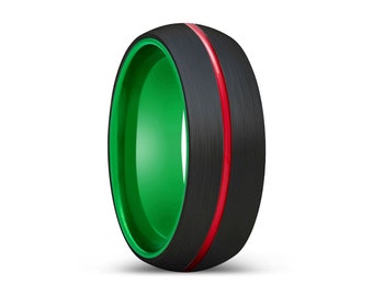 PEACOCK | Green Tungsten Ring Red Groove