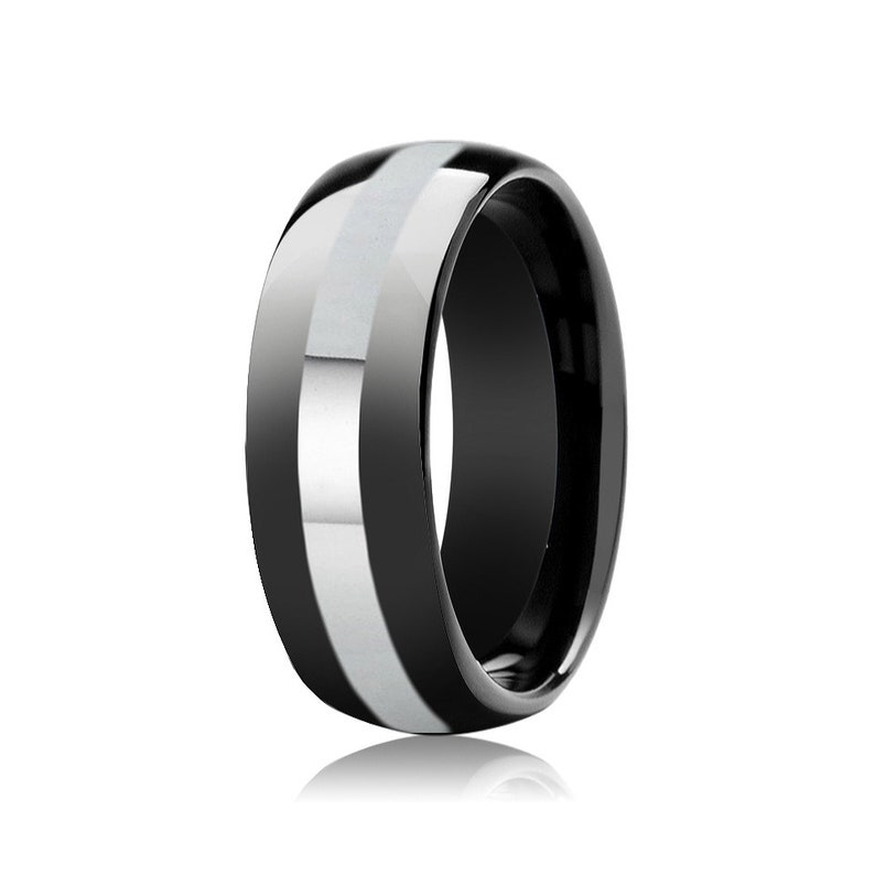 Black Wedding Band Mens Wedding Band Tungsten Wedding Band His Hers Brushed Anniversary Polished Mens Ring Engraving