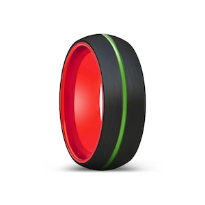 Rode wolfraam ring, mannen wolfraam trouwring, mannen zwarte trouwring, zwarte wolfraam ring, wolfraam, wolfraam band, gepersonaliseerde ring