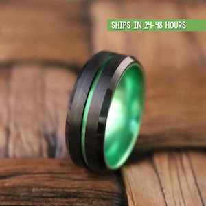 Grüner Wolframring, Wolframring Schwarz, Männer & Frauen, Wolframcarbid Ring, Jubiläumsring, Schwarz Wolfram