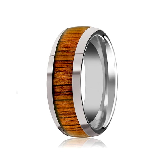 COPAUL Free Engraving-Personalized Custom Message 8MM Tungsten Ring Wood Inlay Wedding Band