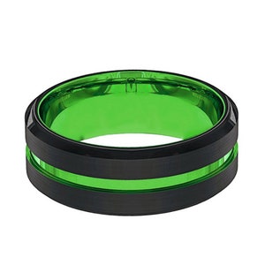 Green Tungsten Wedding Band, Black Tungsten Ring, Men & Women, Tungsten Carbide Ring, Anniversary Ring, Black Tungsten image 5