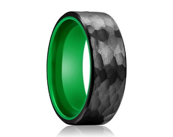 Tungsten Ring Green, Men&#39;s Tungsten Band, Men&#39;s Tungsten Ring, Tungsten Band, Men&#39;s Wedding Ring, Men&#39;s Wedding Band, Hammered Tungsten