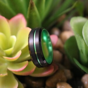 Green Tungsten Wedding Band, Black Tungsten Ring, Men & Women, Tungsten Carbide Ring, Anniversary Ring, Black Tungsten image 3