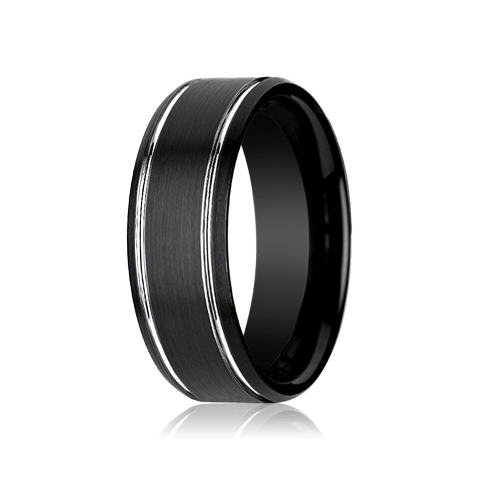 Mens Wedding Band Black Tungsten Wedding Ring Engagement Ring