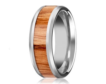 Tungsten Wood Ring   Red Oak Wood    Tungsten Wedding Band   Polished Finish   6mm   8mm   10mm   Tungsten Wedding Ring