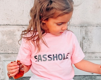 Sasshole Funny Kids T-shirt | Fun Kids Tees | Best Selling Organic Cotton Shirts For Toddlers | Pink Short Sleeves Shirts | Cute Kids Shirts
