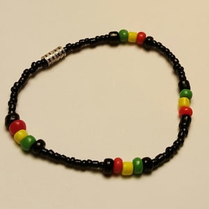 Beaded bracelets/anklets, rasta anklet, red green and gold bracelet, natural jewelry, glass bead jewelry