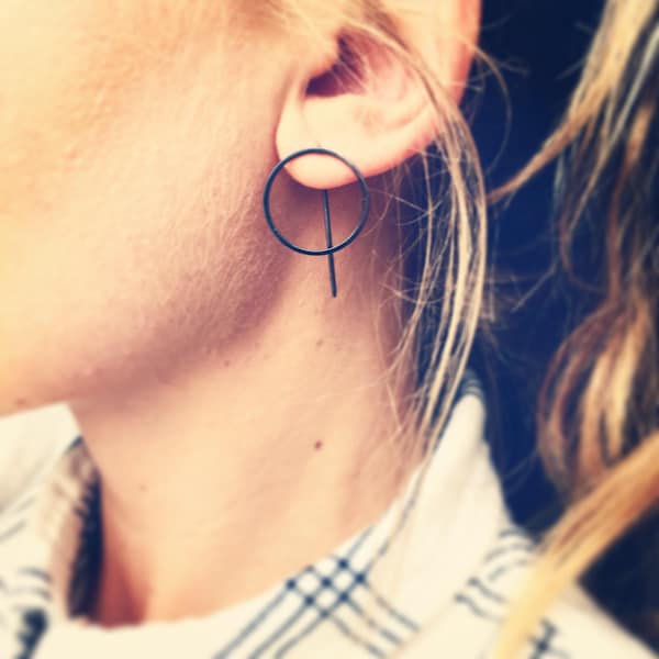 Black Thread Earrings, black earrings, punk rock earrings, glam rock earrings, minimal earrings, circular earrings, threader earrings.