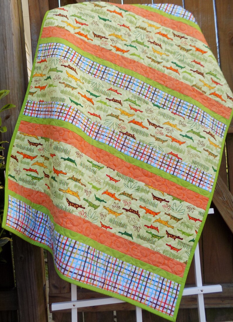 Alligator Baby Quilt Gator Nursery Bedding Toddler Image 0