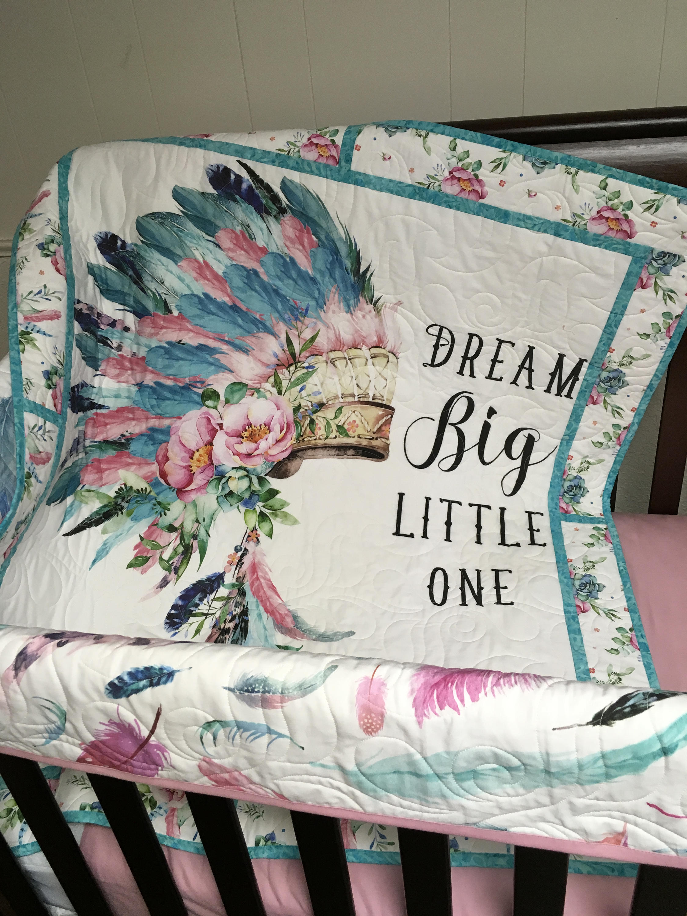 Dream Big Little One Tribal Headdress Baby Girl Nursery Aqua Etsy