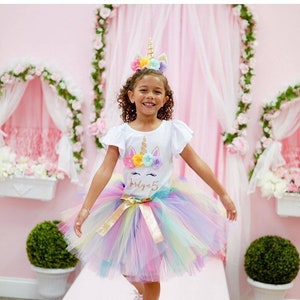 Unicorn Birthday Outfit, Unicorn headband, Unicorn rainbow tutu set, Rainbow unicorn birthday outfit set, Rainbow Unicorn Girls Costume