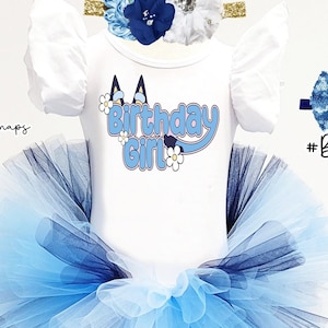 Blue birthday girl tutu outfit, cute blue dog birthday girl one two three four leotard party outfit