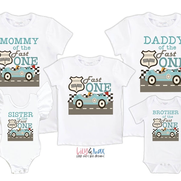 Vintage race car 1st birthday boy outfit, fast one birthday, fast one family matching shirts, pit crew birthday shirts