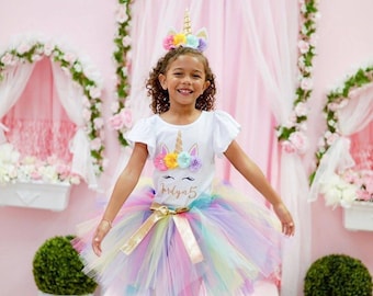 Unicorn Birthday Outfit, Unicorn headband, Unicorn rainbow tutu set, Rainbow unicorn birthday outfit set, Rainbow Unicorn Girls Costume