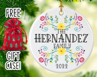 Personalized Christmas ornament 2022 Mexican flowers family Christmas ornament Personalized Christmas gift 2022 Christmas ornament