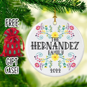Personalized Christmas ornament 2022 Mexican flowers family Christmas ornament Personalized Christmas gift 2022 Christmas ornament