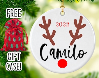 2022 Personalized reindeer face kids ornament personalized reindeer ornament kids birthday gift 2022 Christmas ornament
