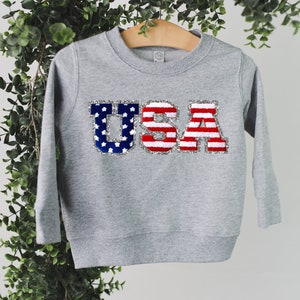 USA Baby Sweatshirt: 4th of July Chenille Silver Patch Outfit