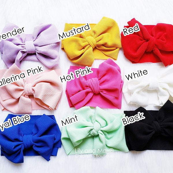 Messy Bow Head Wrap, nylon stretchy big bow headbands, baby girl shower gift, Baby Turban big bow headbands, baby messy bow headbands