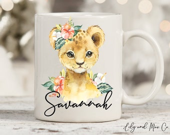 Personalized Lion Cub Ceramic Mug: Christmas, Birthday Gift