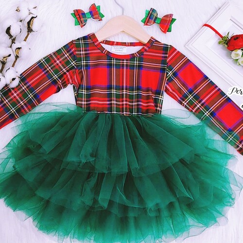 Tartan Plaid Christmas Dress Embroidered Dress Toddler Etsy