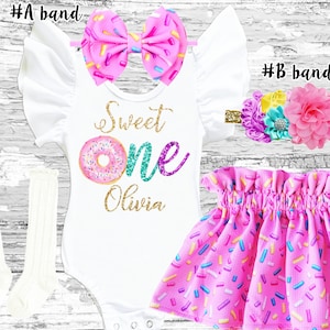 Sweet one 1st Birthday Outfit,Sweet One donut sprinkle skirt bullet fabric Donut sweet one leotard,donut birthday outfit, 1st birthday girls