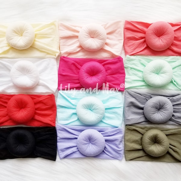 Round Knot Head Wrap, nylon stretchy headbands, baby girl shower gift, Baby Turban round knot donut headbands, baby round knot headbands