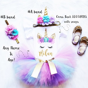 Unicorn Birthday Outfit, Unicorn headband, Unicorn rainbow tutu set, Rainbow unicorn birthday outfit set, Rainbow Unicorn Girls Costume