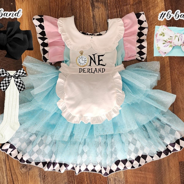 Alice In ONEderland dress, Alice Costume, ONEderland Outfit, Alice in onederland smash cake outfit