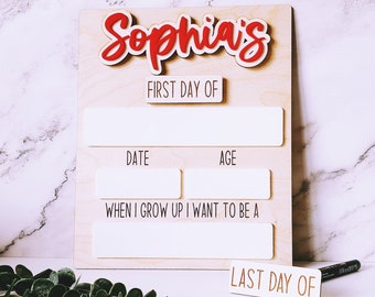 Personalized First Day of School Sign: Reusable White Board with Velcro Names