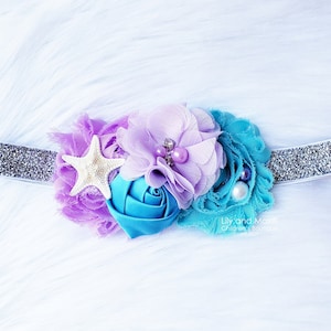 Mermaid Flower Headband: Sea Shell, Starfish, & Pearl Baby Headband