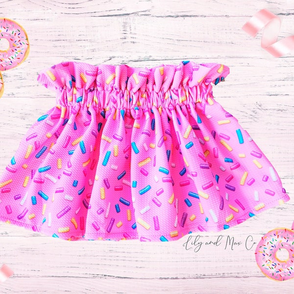 Donut girls skirt,Donut Birthday sprinkle skirt,Donut baby skirt,Donut 1ST birthday skirt,Donut sprinkle bullet fabric paper bag waist skirt