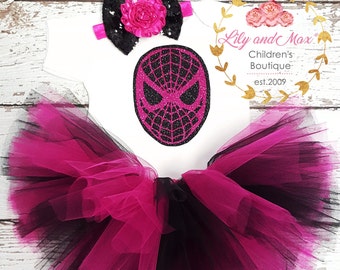 Spider birthday outfit, Spider birthday girl outfit, Spider themed tutu set, super hero birthday girl outfit, Spider tutu set