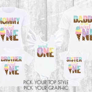 Sweet One Ice Cream Birthday Family Chemises assorties