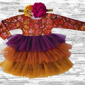 IN STOCK Thanksgiving girl dress, floral boho Thanksgiving dress, Thanksgiving fall girl dress, boho floral toddler dress,floral baby dress image 1