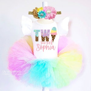 Ice Cream Two Sweet 2nd Birthday Outfit: Rainbow Tutu, Leotard & Headband