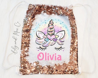 unicorn drawstring sequin backpack