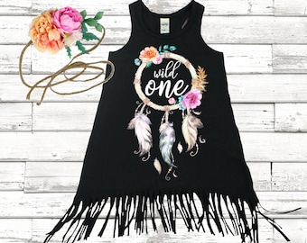 1st birthday girls dress Outfit, Boho wild one dreamcatcher birthday girls dress, wild one boho, fringe dress pool cover up, up to 6 years